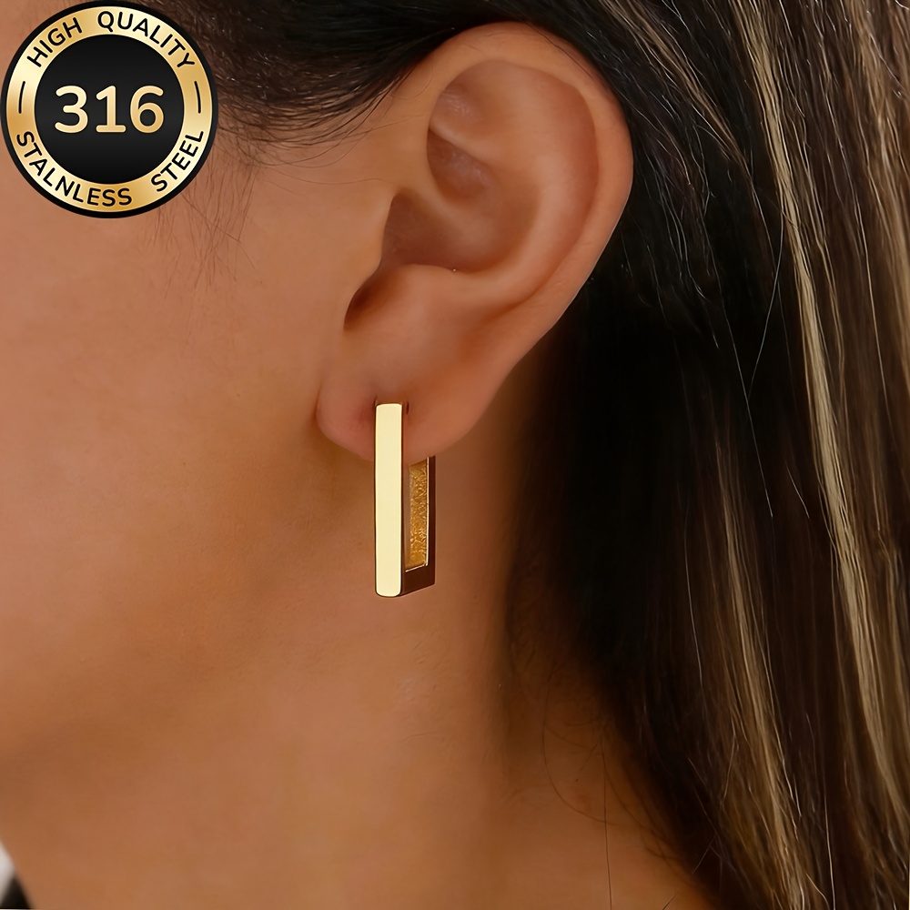 Women's Hypoallergenic Stainless Steel Golden Square Earrings, Elegant Design